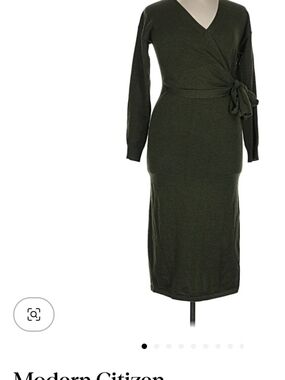 Modern Citizen Olive Green Wrap Midi Dress - Long Sleeve